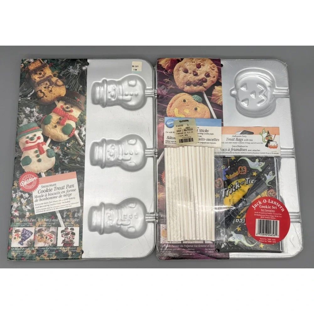 Vintage‎ Wilton Snowman & Pumpkin Cookie Pan Christmas & Halloween Baking NOS